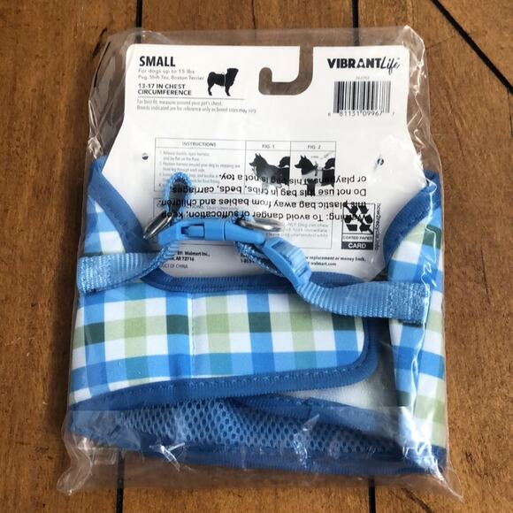 Vibrant Life Blue and Green Plaid Bow Tie Harness Size Small - Picture 7 of 8